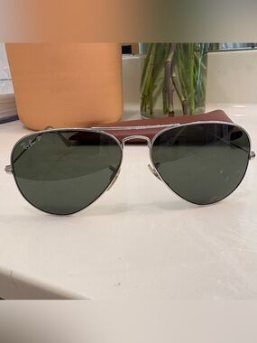 Ray-Ban Aviator Sunglasses - Silver Frame, Green Lenses